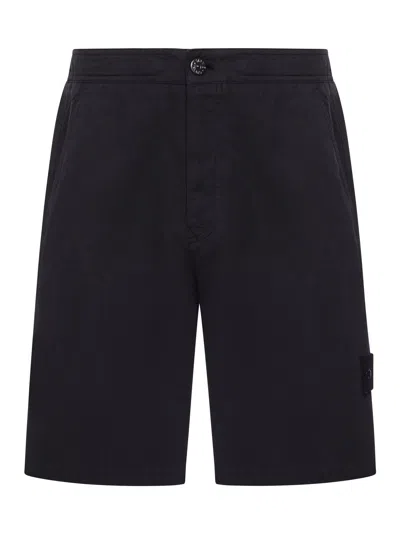 Stone Island Cotton Bermuda Shorts With Iconic Badge Applied In Black