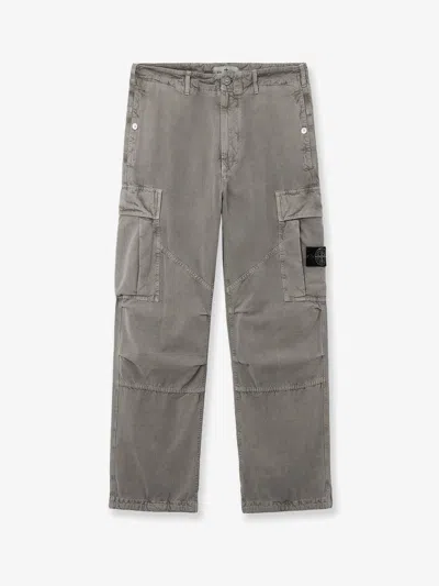 Stone Island Loose-fit Cargo Trousers With Drawstring Cuffs In Gray