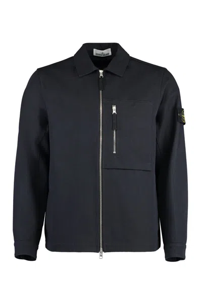 Stone Island Black Regenerated Nylon Metal Econyl Overshirt In Navy