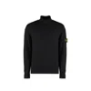 Stone Island Black Sweater With High Neck And Patch Logo On The Sleeve In Wool