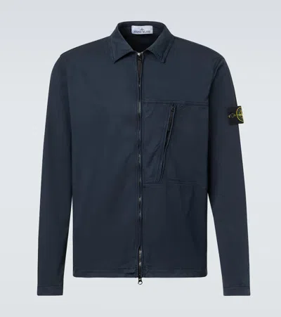 Stone Island Cotton-blend Twill Zip-up Overshirt In Blue