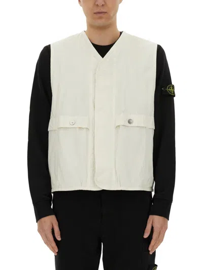 Stone Island Cotton Blend Wappen Patch Mini Vest For Men In White