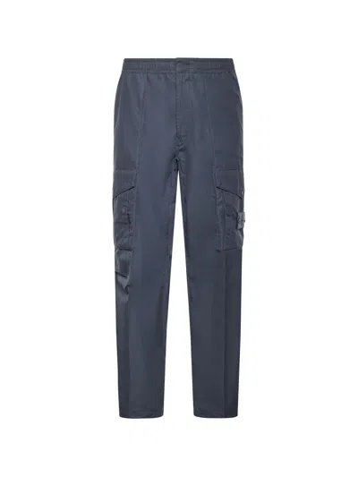 Stone Island Cotton Canvas Cargo Pants With Logo In Blue