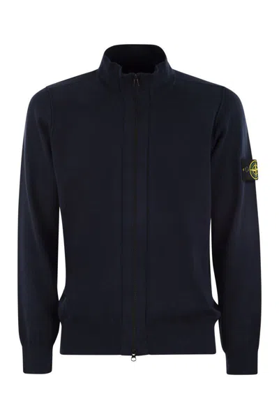 Stone Island Cotton Cardigan With Zip In Blue