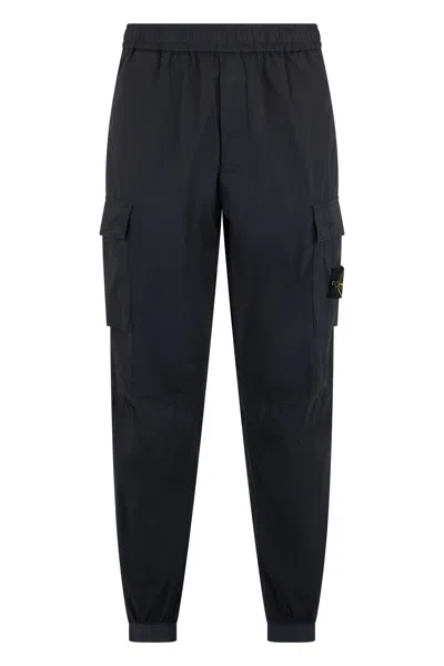 Stone Island Slim Fit Cargo Pants With Elastic Waistband In Blue