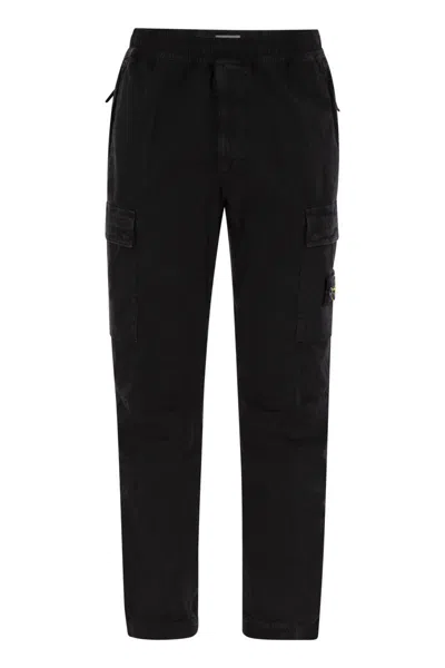 Stone Island Cotton Cargo Trousers In Black