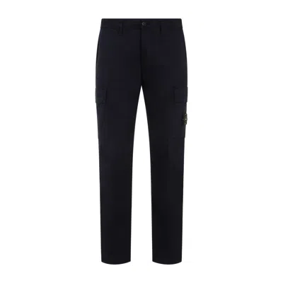 Stone Island Cargo Trousers Straight Hem Cotton Blend In Black