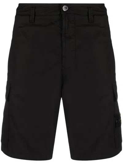 Stone Island Short Cargo With Compass Application In Black