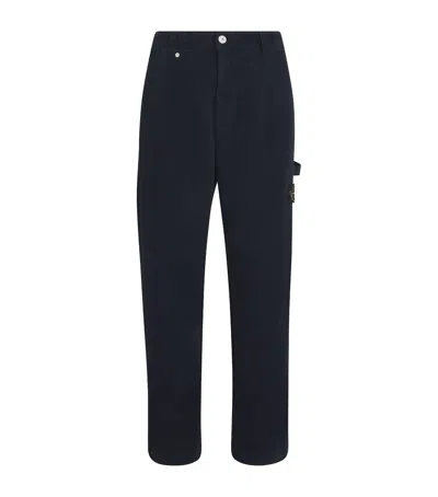 Stone Island Cotton Compass Carpenter Trousers In Blue