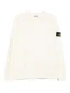 Stone Island Ribbed Crew-neck Cotton Sweater With Long Sleeves In White