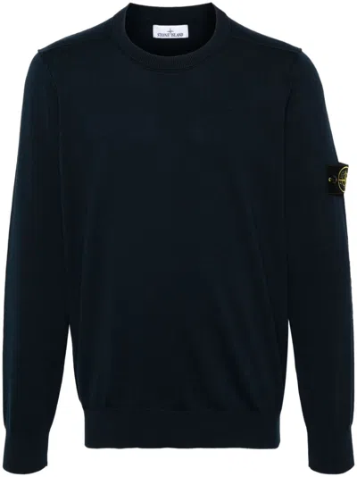 Stone Island Wool Blend Sweater With Iconic Logo Patch And Classic Fit In Blue