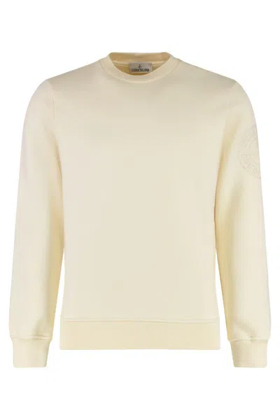 Stone Island Crew-neck Cotton Sweatshirt Compass Detail In Neutral