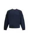 Stone Island Crew Neck Sweatshirt In Organic Brushed Cotton In Blue