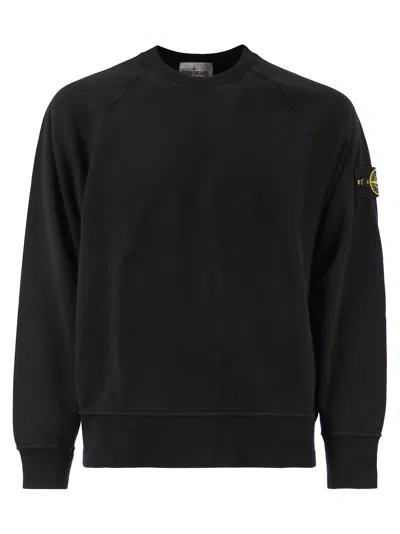 Stone Island Cotton Crew Neck Sweatshirt With Compass Badge In Black