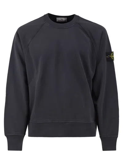Stone Island Cotton Crew Neck Sweatshirt With Compass Badge In Black