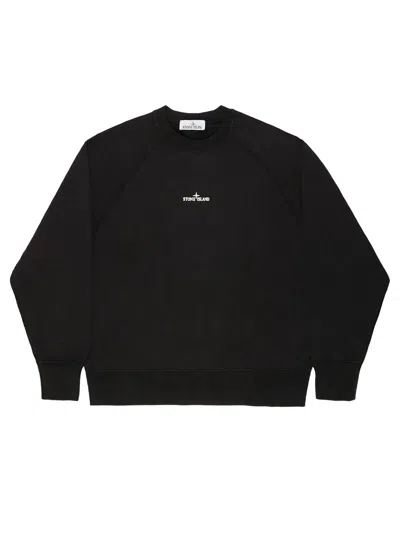 Stone Island Cotton Crew Neck Sweatshirt With Oversized Compass Back Print In Black