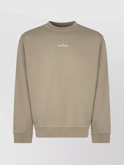 Stone Island Cotton Crew Neck Sweatshirt With Ribbed Edges In Brown