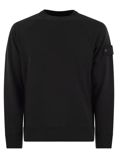 Stone Island Logo Cotton Crewneck Sweatshirt In Black
