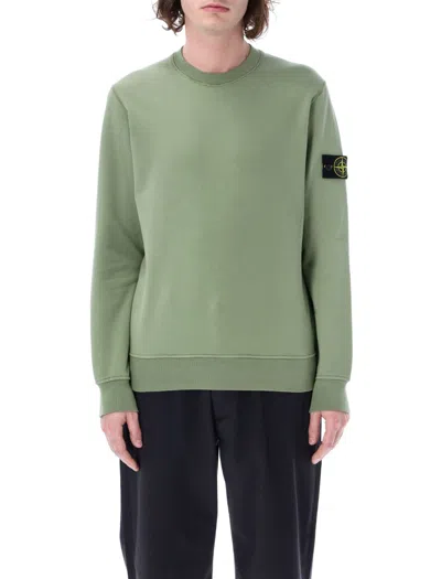 Stone Island Cotton Crewneck Sweatshirt With Signature Badge In Green