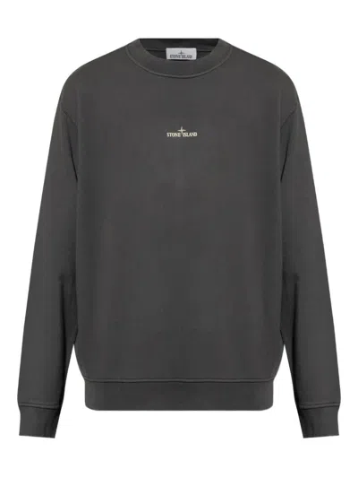Stone Island Cotton Fleece Oversized Fit Sweatshirt With Industrial Four Print Clothing In Gray