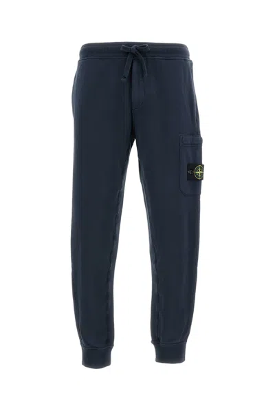 Stone Island Cotton Fleece Slim Fit Joggers With Multi-pocket Design In Blue