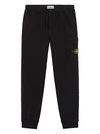 Stone Island Cotton Fleece Sweatpants With Elasticated Waistband In Black