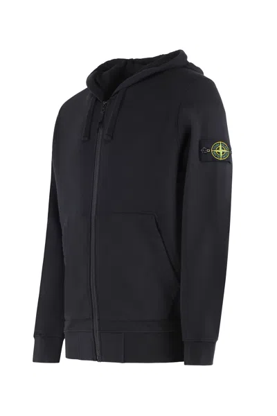 Stone Island Cotton Full Zip Hoodie In Black