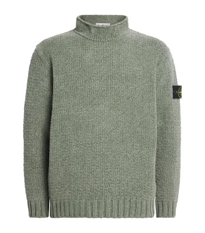 Stone Island Cotton Funnel Neck Sweater In Green