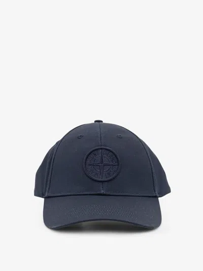 Stone Island Cotton Hat With Logo On The Front In Blue