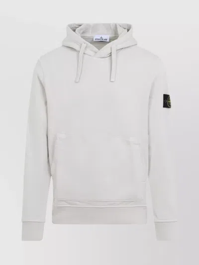 Stone Island Cotton Hooded Sweatshirt Front Pocket In White