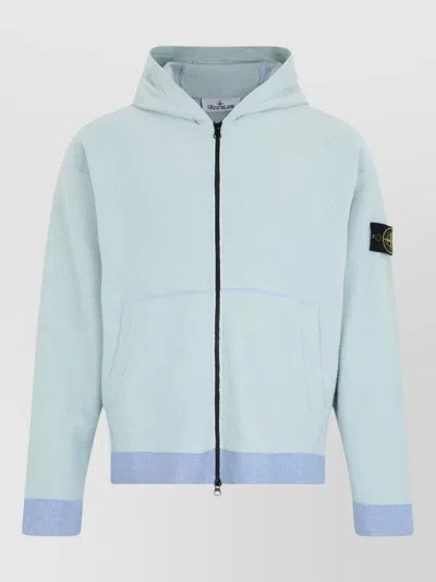 Stone Island Cotton Hooded Zip Sweatshirt Everyday Use In Blue
