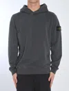 Stone Island Compass Patch Hooded Sweatshirt In Gray