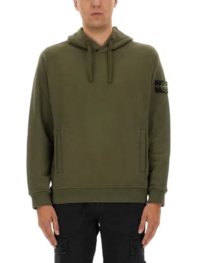 STONE ISLAND COTTON HOODIE WITH ADJUSTABLE DRAWSTRING