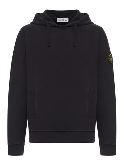 Stone Island Cotton Hoodie With Compass Logo In Black