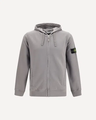 Stone Island Cotton Hoodie With Zip And Compass Logo In Gray