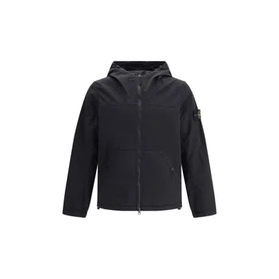 Stone Island Compass-patch Hooded Jacket In Black