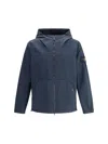 Stone Island Logo Patch Zip-up Jacket In Blue