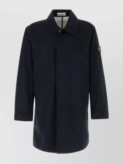 Stone Island Cotton Jacket With Collar And Front Pockets In Blue