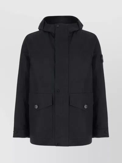 Stone Island Cotton Jacket With Flap Pockets And Hooded Design In Black