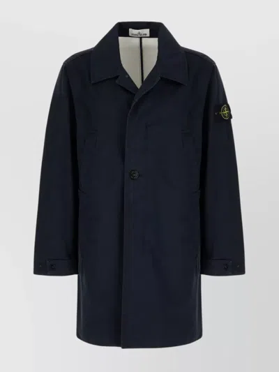 Stone Island Cotton Jacket With Long Sleeves And Back Vent In Blue