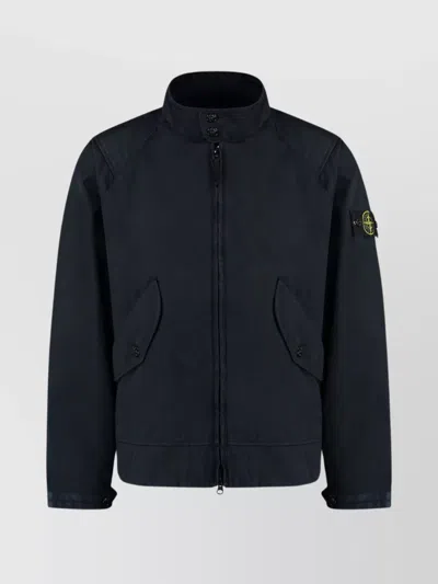Stone Island Cotton Jacket With Zip And Pockets In Blue