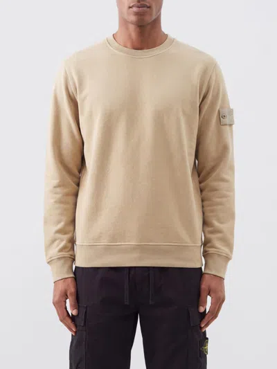 Stone Island Cotton Jersey Crewneck Sweatshirt With Compass Logo Patch In Neutral