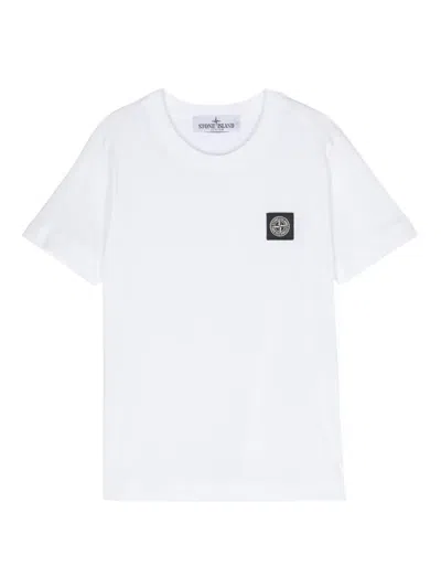 Stone Island Kids'  Junior Logo Embroidered Crewneck T-shirt In Nude