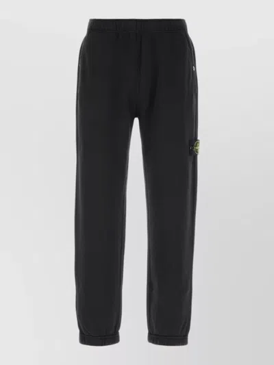 Stone Island Cotton Joggers Back Pocket Elastic Cuffs In Black