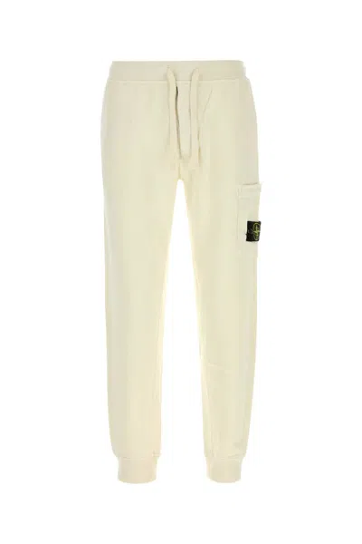 Stone Island Cotton Joggers With Utility-inspired Exterior In White