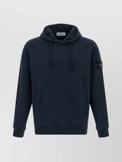 Stone Island Cotton Lined Drawstring Hoodie In Blue