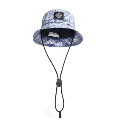 Stone Island Cotton Logo Bucket Hat In Blue