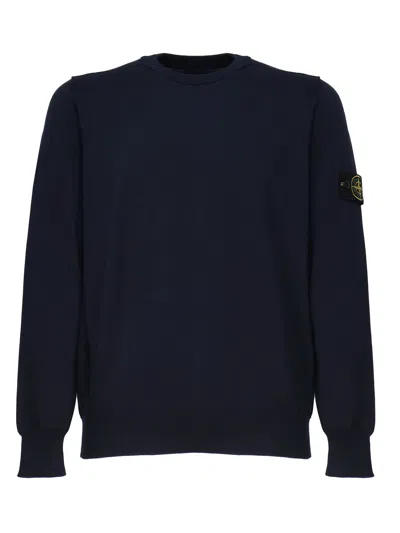 Stone Island Cotton Logo Knit In Blue