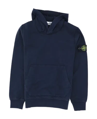 Stone Island Cotton Logo Patch Hoodie In Blue