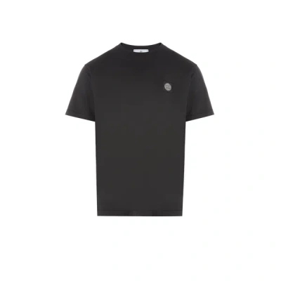 Stone Island Logo Cotton T-shirt In Black